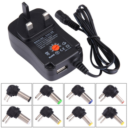 UK Plug Universal 30W Power Wall Plug-in Adapter พร้อมพอร์ต USB 5V 2.1A, เคล็ดลับ: 8 ชิ้น, ความยาวสายเคเบิล: ประมาณ 1.2 ม., UK Plug