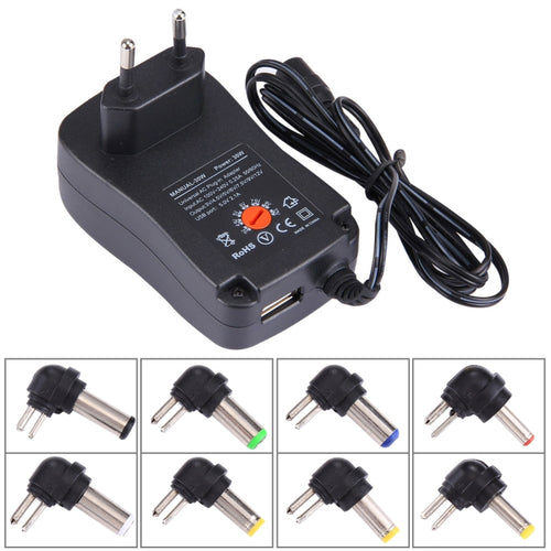 EU Plug Universal 30W Power Wall Plug-in Adapter พร้อมพอร์ต USB 5V 2.1A เคล็ดลับ: 6 ชิ้น ความยาวสายเคเบิล: ประมาณ 1.2 ม., EU Plug