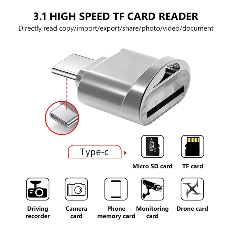 อะแดปเตอร์เครื่องอ่าน USB-C / Type-C 3.1 ถึง Micro SD (การ์ด TF), Silver
