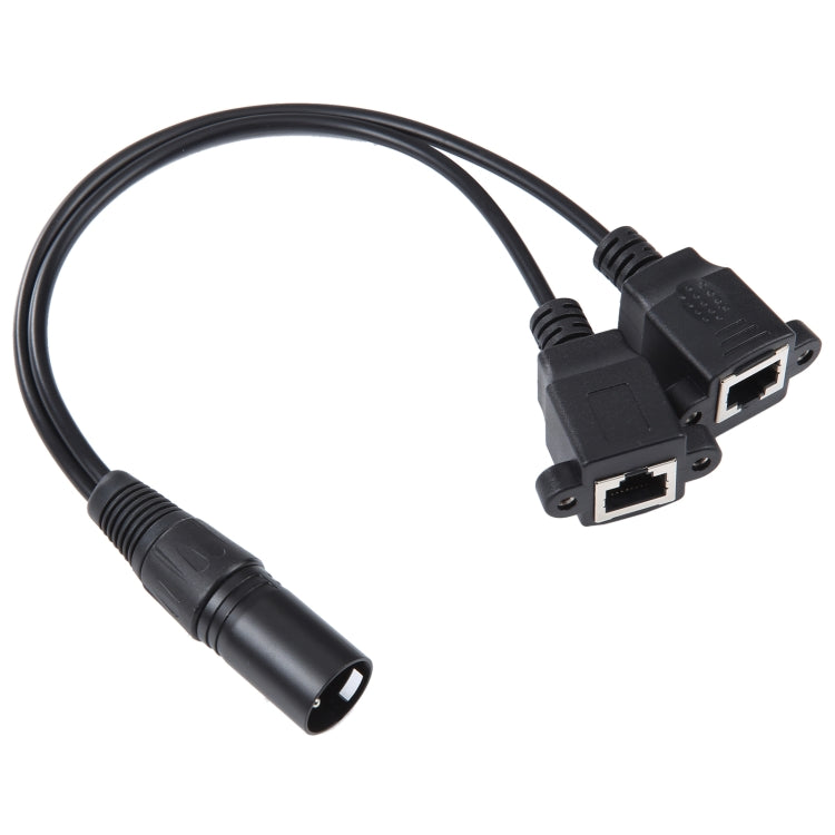 XLR 3 พินชายถึง 2 x RJ45 หญิง Ethernet LAN สายต่อเครือข่าย, ความยาวสายเคเบิล: 30 ซม., 3-pin XLR Male to 2 x RJ45 Female
