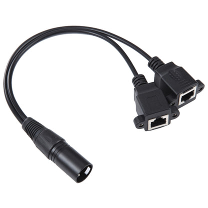 XLR 3 พินชายถึง 2 x RJ45 หญิง Ethernet LAN สายต่อเครือข่าย, ความยาวสายเคเบิล: 30 ซม., 3-pin XLR Male to 2 x RJ45 Female