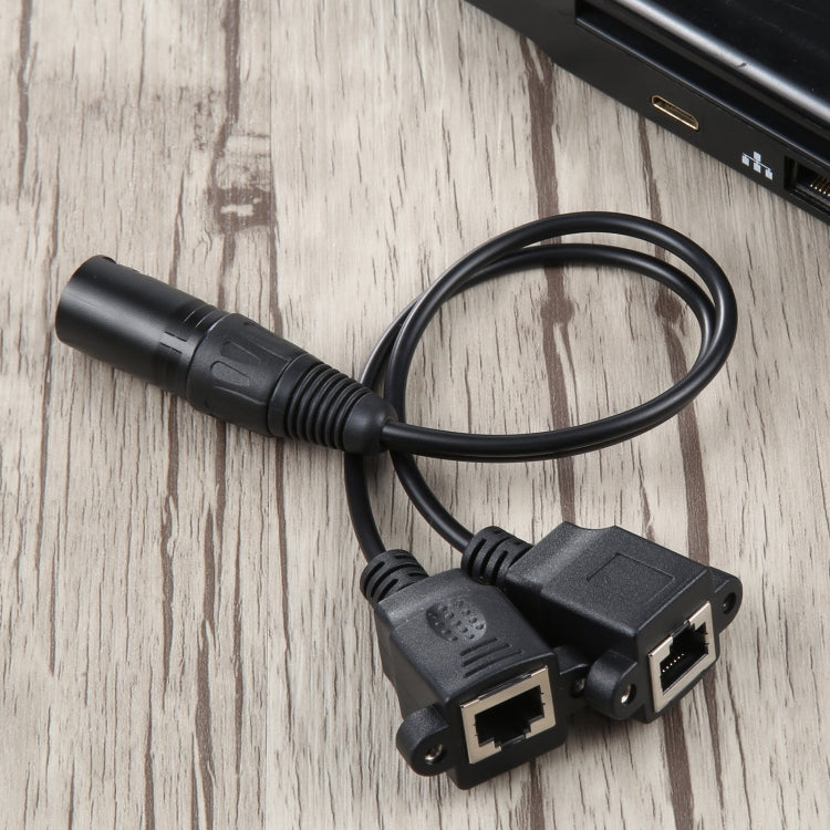 XLR 3 พินชายถึง 2 x RJ45 หญิง Ethernet LAN สายต่อเครือข่าย, ความยาวสายเคเบิล: 30 ซม., 3-pin XLR Male to 2 x RJ45 Female