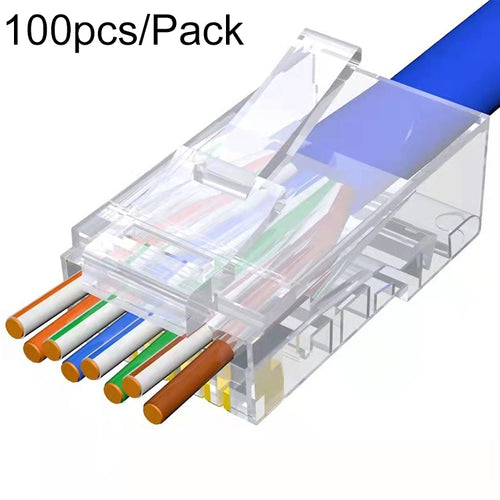 100 ชิ้น Cat6e Unshielded ผ่านขั้วต่อ RJ45 Modular Plug, Cat6e UnShielded Pass Through