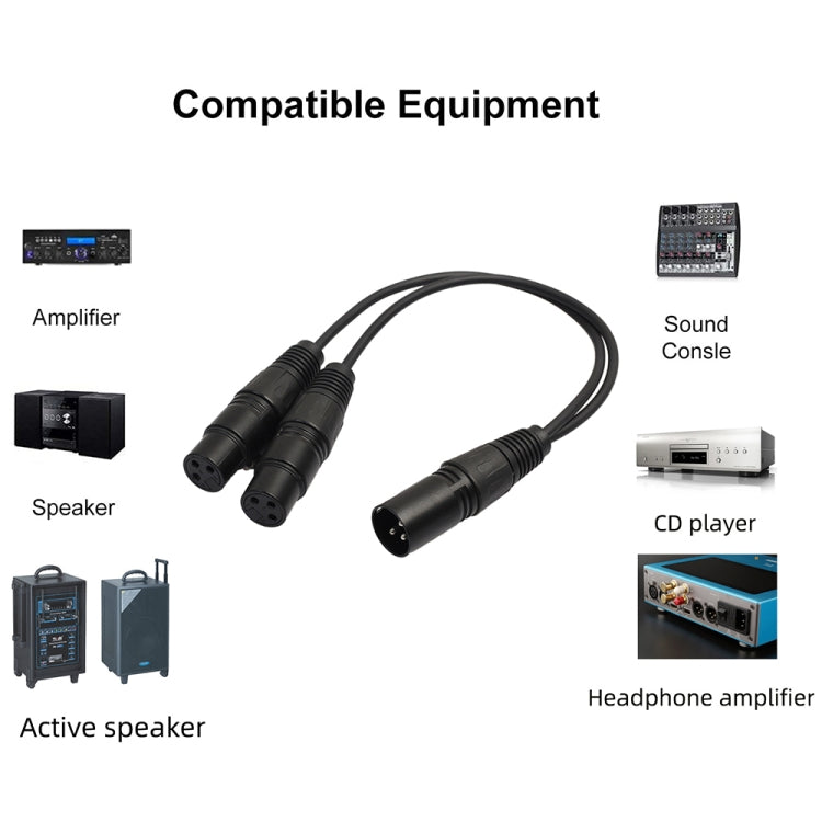30 ซม.3 Pin XLR CANNON 1 ชาย 2 หญิงอะแดปเตอร์เชื่อมต่อเสียงสำหรับไมโครโฟน/อุปกรณ์เสียง, 1 Male to 2 Female