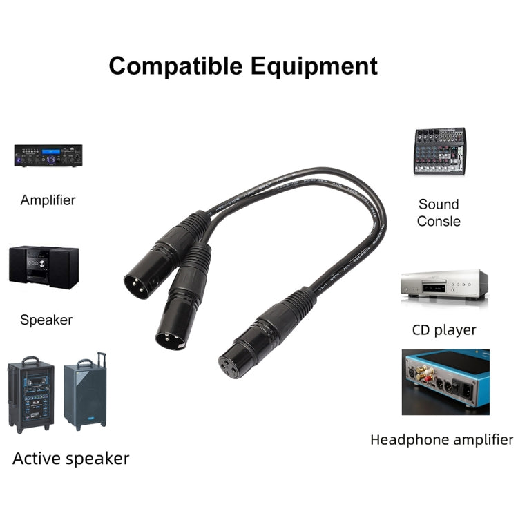 30 ซม.3 Pin XLR CANNON 1 หญิง 2 ชาย Audio Connector สายเคเบิลอะแดปเตอร์สำหรับไมโครโฟน/อุปกรณ์เสียง, 1 Female to 2 Male Black
