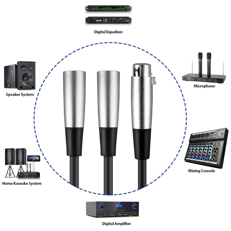 30 ซม.หัวโลหะ 3 ขา XLR CANNON 1 หญิง 2 ชาย Audio Connector สายเคเบิลอะแดปเตอร์สำหรับไมโครโฟน /อุปกรณ์เสียง, 1 Female to 2 Male