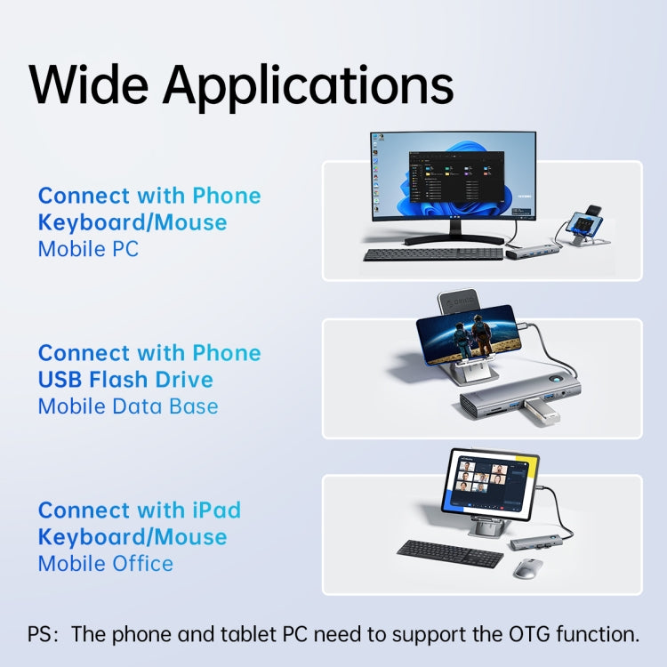 ORICO PW11-8PC Type-C / USB-C 8-in-1 5Gbps สถานีเชื่อมต่อมัลติฟังก์ชั่น, PW11-8PC