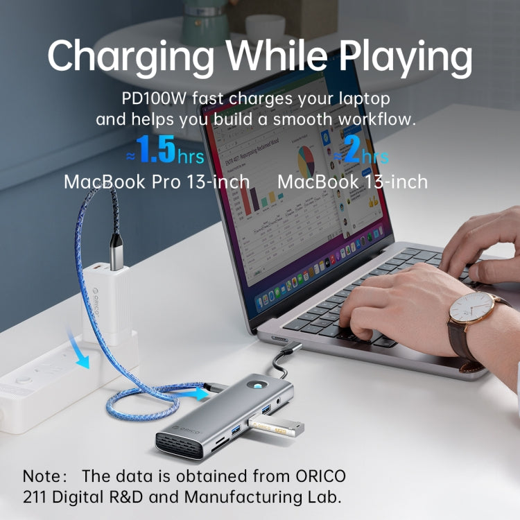ORICO PW11-8PC Type-C / USB-C 8-in-1 5Gbps สถานีเชื่อมต่อมัลติฟังก์ชั่น, PW11-8PC