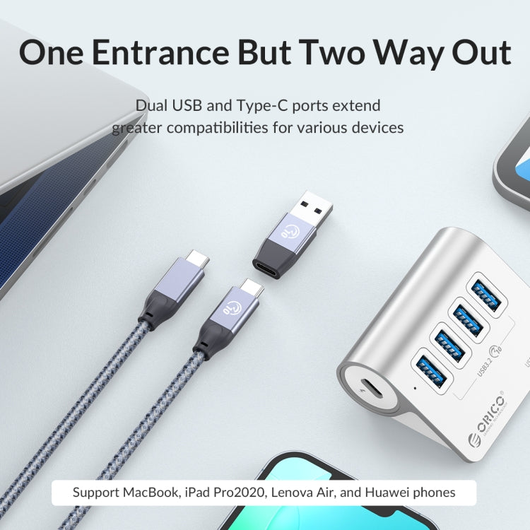 ORICO M3CU2 อลูมิเนียมอัลลอยด์ 4 พอร์ต Type-C และ USB 3.2 Gen2 10Gbps HUB, M3CU2