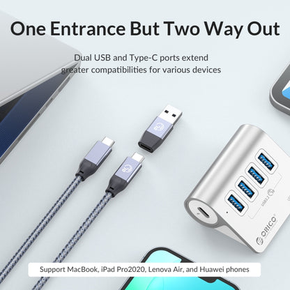 ORICO M3CU2 อลูมิเนียมอัลลอยด์ 4 พอร์ต Type-C และ USB 3.2 Gen2 10Gbps HUB, M3CU2