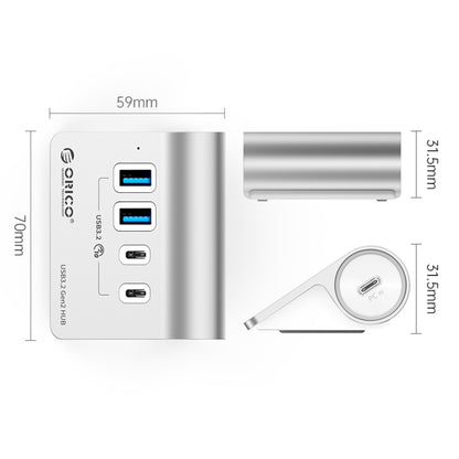 ORICO M3CU2 อลูมิเนียมอัลลอยด์ 4 พอร์ต Type-C และ USB 3.2 Gen2 10Gbps HUB, M3CU2