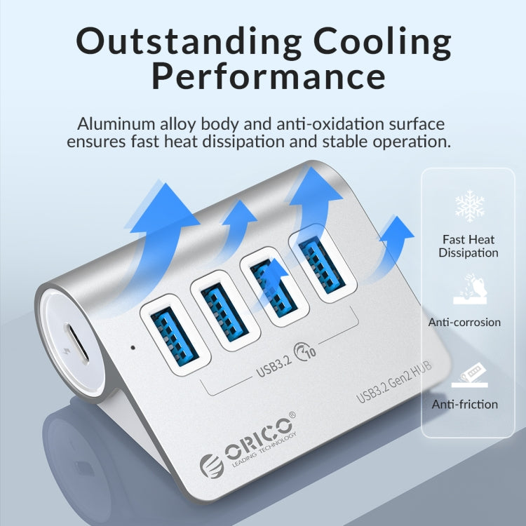 ORICO M3CU2 อลูมิเนียมอัลลอยด์ 4 พอร์ต Type-C และ USB 3.2 Gen2 10Gbps HUB, M3CU2