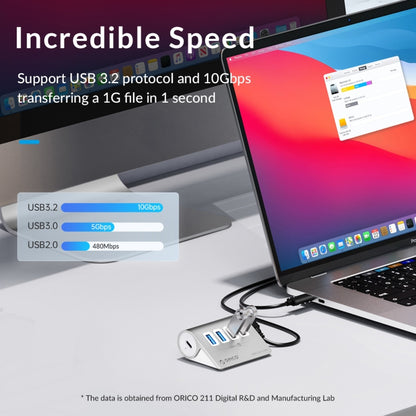 ORICO M3CU2 อลูมิเนียมอัลลอยด์ 4 พอร์ต Type-C และ USB 3.2 Gen2 10Gbps HUB, M3CU2