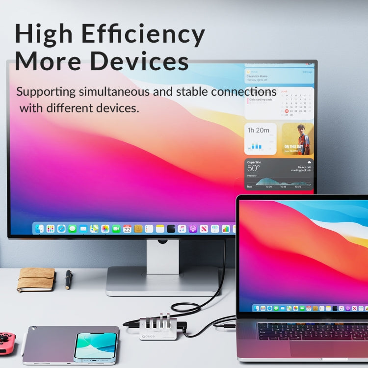ORICO M3CU2 อลูมิเนียมอัลลอยด์ 4 พอร์ต Type-C และ USB 3.2 Gen2 10Gbps HUB, M3CU2