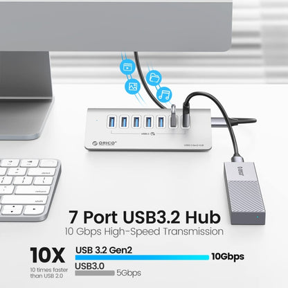 ORICO M3U7-G2 อลูมิเนียมอัลลอยด์ 7 พอร์ต USB 3.2 Gen2 10Gbps HUB พร้อมสายเคเบิล 1 ม., M3U7-G2 1m