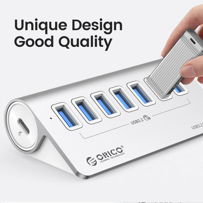 ORICO M3U7-G2 อลูมิเนียมอัลลอยด์ 7 พอร์ต USB 3.2 Gen2 10Gbps HUB พร้อมสายเคเบิล 1 ม., M3U7-G2 1m