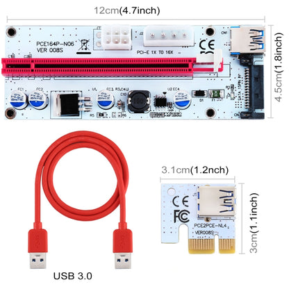 PCE164P-N06 VER008S USB 3.0 PCI-E Express 1x ถึง 16x PCI-E Extender Riser การ์ดอะแดปเตอร์ 15 พิน SATA Power 6 พิน + 4 พินพอร์ตจ่ายไฟพร้อมสาย USB 60 ซม., VER008S Red