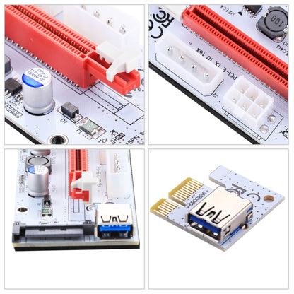PCE164P-N06 VER008S USB 3.0 PCI-E Express 1x ถึง 16x PCI-E Extender Riser การ์ดอะแดปเตอร์ 15 พิน SATA Power 6 พิน + 4 พินพอร์ตจ่ายไฟพร้อมสาย USB 60 ซม., VER008S Red