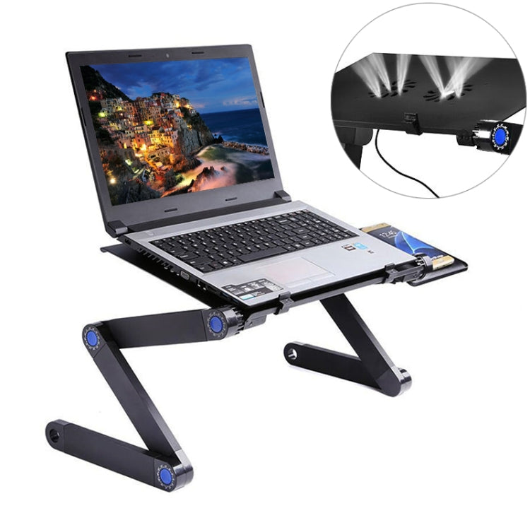 แบบพกพาโต๊ะอลูมิเนียมพับได้ปรับได้ 360 องศาพร้อมพัดลม CPU คู่และแผ่นรองเมาส์สำหรับแล็ปท็อป / โน้ตบุ๊ก, with Mouse Pad & 2 Cooling Fan