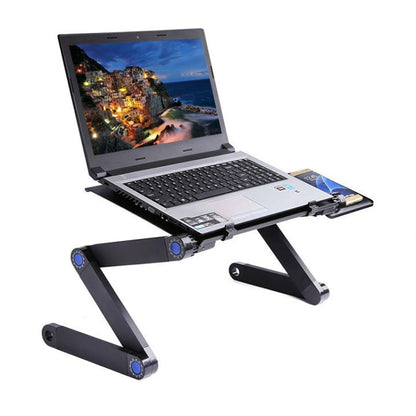 แบบพกพาโต๊ะอลูมิเนียมพับได้ปรับได้ 360 องศาพร้อมพัดลม CPU คู่และแผ่นรองเมาส์สำหรับแล็ปท็อป / โน้ตบุ๊ก, with Mouse Pad & 2 Cooling Fan