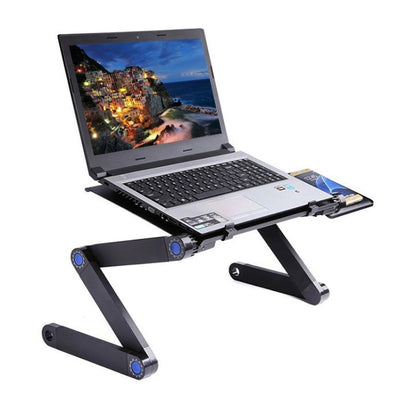 แบบพกพา 360 องศาปรับพับอลูมิเนียมอัลลอยด์โต๊ะยืนพร้อมพัดลม CPU คู่และแผ่นรองเมาส์สำหรับแล็ปท็อป / โน๊ตบุ๊ค, ขนาดโต๊ะ: 420 มม. x 260 มม., 420 x 260mm