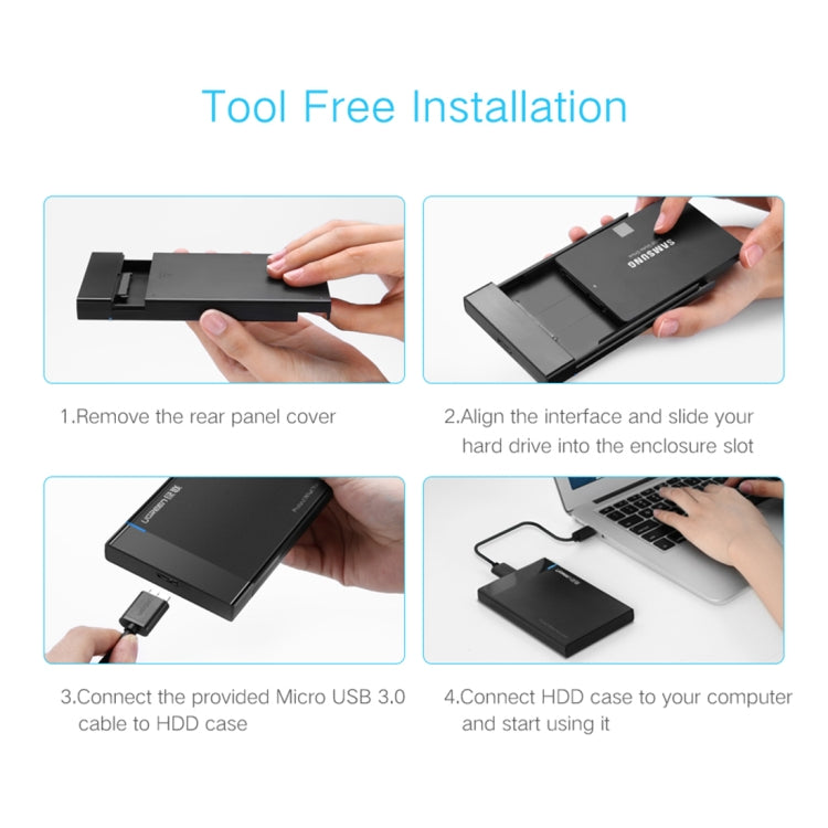 UGREEN US221 กล่องใส่ HDD 2.5 นิ้ว SATA เป็น USB 3.0 SSD อะแดปเตอร์ฮาร์ดดิสก์ไดรฟ์กล่องเคส HDD ภายนอก, รองรับโปรโตคอล UASP, US221 Removable Cable