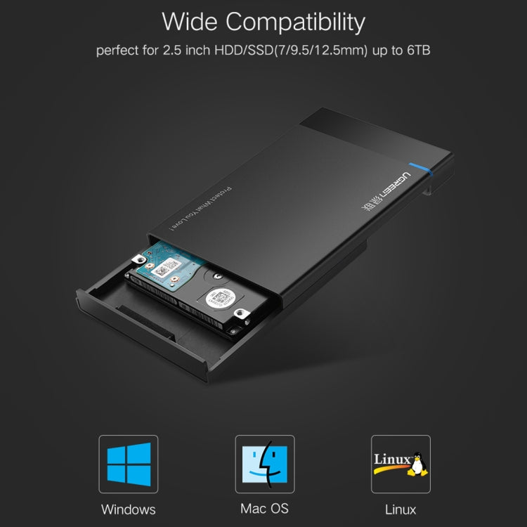 UGREEN US221 กล่องใส่ HDD 2.5 นิ้ว SATA เป็น USB 3.0 SSD อะแดปเตอร์ฮาร์ดดิสก์ไดรฟ์กล่องเคส HDD ภายนอก, รองรับโปรโตคอล UASP, US221 Removable Cable