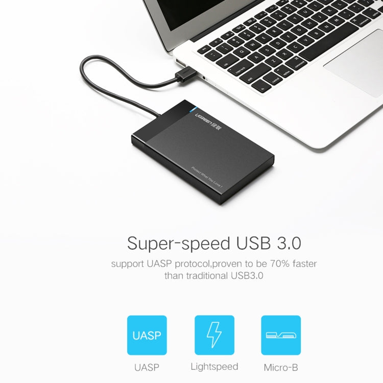 UGREEN US221 กล่องใส่ HDD 2.5 นิ้ว SATA เป็น USB 3.0 SSD อะแดปเตอร์ฮาร์ดดิสก์ไดรฟ์กล่องเคส HDD ภายนอก, รองรับโปรโตคอล UASP, US221 Removable Cable