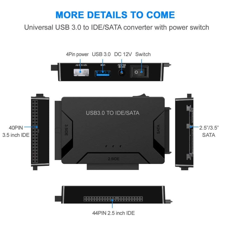สายเคเบิลอะแดปเตอร์แปลงฮาร์ดดิสก์ USB 3.0 เป็น SATA / IDE สำหรับ HDD SATA IDE ขนาด 2.5 นิ้ว / 3.5 นิ้ว ความยาวสายเคเบิล: 1 ม., US160