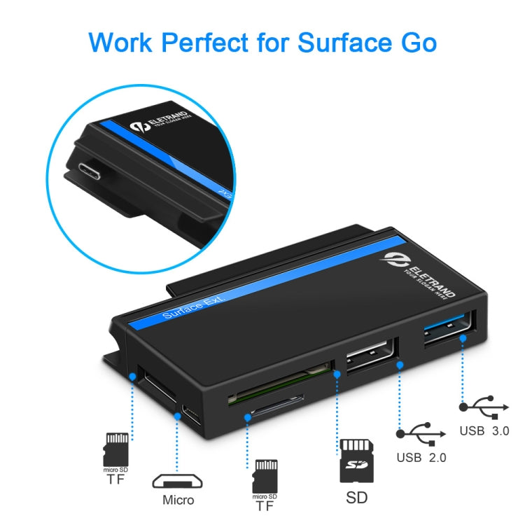 ROCKETEK RT-SGO727 USB 3.0 USB 2.0 ฮับอินเทอร์เฟซ Micro USB สำหรับ Microsoft Surface Go พร้อม 2 การ์ด TF และช่องเสียบการ์ด SD, RT-SGO727