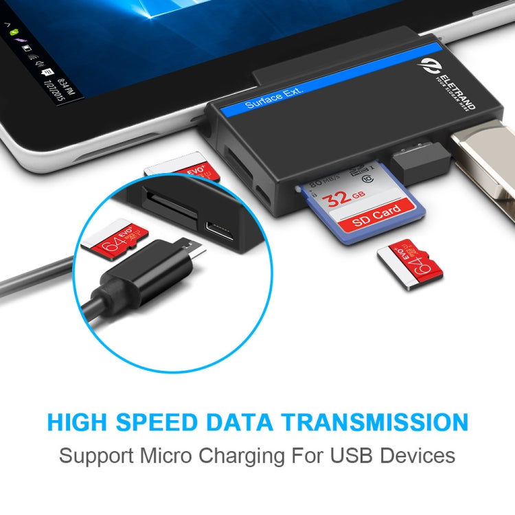 ROCKETEK RT-SGO727 USB 3.0 USB 2.0 ฮับอินเทอร์เฟซ Micro USB สำหรับ Microsoft Surface Go พร้อม 2 การ์ด TF และช่องเสียบการ์ด SD, RT-SGO727