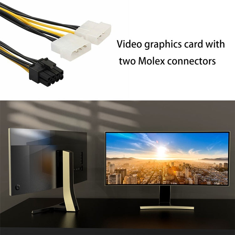 18 ซม. Y รูปร่าง 8 Pin PCI Express ถึง Dual 4 Pin Molex กราฟิกการ์ดสายไฟ, 8 Pin Female to Dual 4 Pin Male