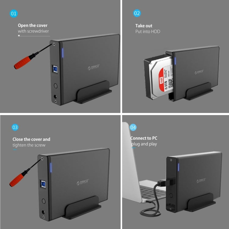 ORICO 7688U3 แนวตั้งอลูมิเนียมฮาร์ดไดรฟ์ภายนอกEnclosure Storage Case Hard Drive Dockสำหรับ 3.5 นิ้วSATA HDD
