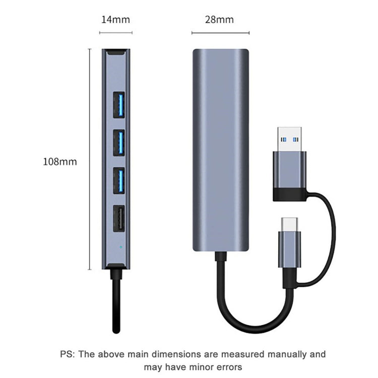 BYL-2208 5 in 2 USB USB-C / Type-C ไปยัง USB มัลติฟังก์ชั่น Docking Station HUB Adapter, BYL-2208