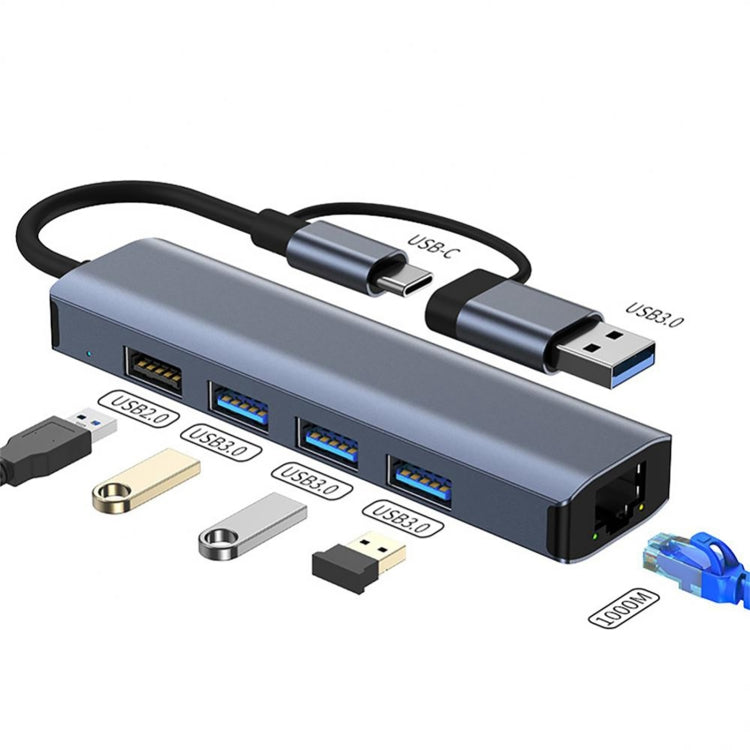 BYL-2208 5 in 2 USB USB-C / Type-C ไปยัง USB มัลติฟังก์ชั่น Docking Station HUB Adapter, BYL-2208