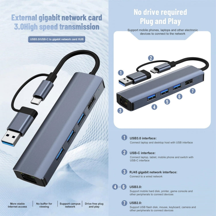 BYL-2208 5 in 2 USB USB-C / Type-C ไปยัง USB มัลติฟังก์ชั่น Docking Station HUB Adapter, BYL-2208