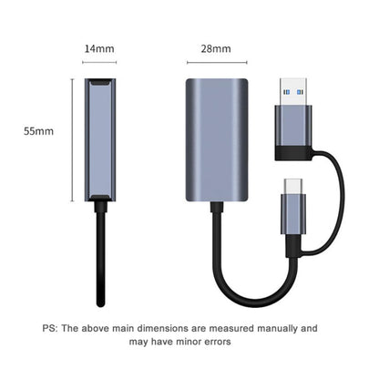 BYL-2207 2 in 1 USB + Type-C ถึง RJ45 Docking Station HUB Adapter, BYL-2207TU