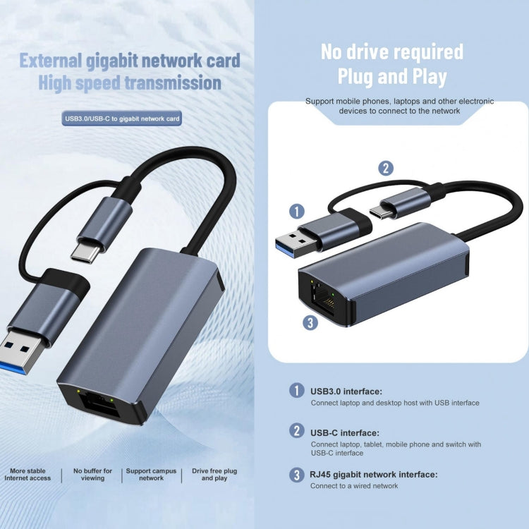 BYL-2207 2 in 1 USB + Type-C ถึง RJ45 Docking Station HUB Adapter, BYL-2207TU