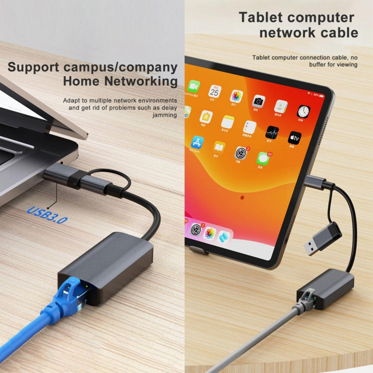 BYL-2207 2 in 1 USB + Type-C ถึง RJ45 Docking Station HUB Adapter, BYL-2207TU