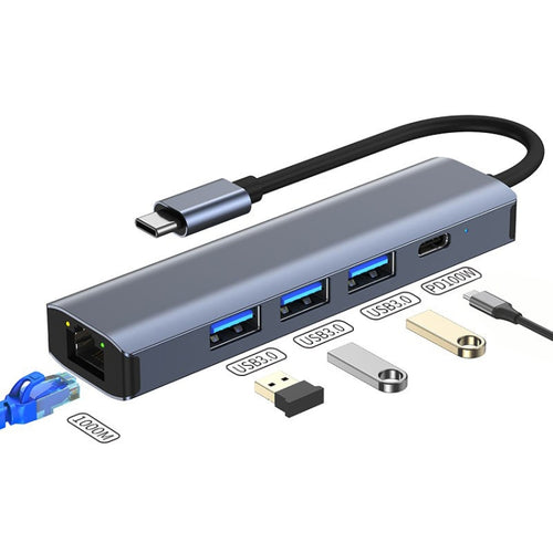 BYL-2302 5 in 1 USB-C / Type-C ไปยัง USB มัลติฟังก์ชั่น Docking Station HUB Adapter พร้อมพอร์ตเครือข่าย 1000M, BYL-2302
