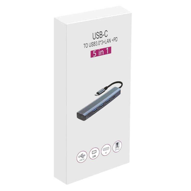 BYL-2302 5 in 1 USB-C / Type-C ไปยัง USB มัลติฟังก์ชั่น Docking Station HUB Adapter พร้อมพอร์ตเครือข่าย 1000M, BYL-2302