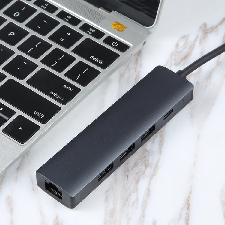 BYL-2302 5 in 1 USB-C / Type-C ไปยัง USB มัลติฟังก์ชั่น Docking Station HUB Adapter พร้อมพอร์ตเครือข่าย 1000M, BYL-2302
