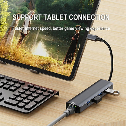 BYL-2302 5 in 1 USB-C / Type-C ไปยัง USB มัลติฟังก์ชั่น Docking Station HUB Adapter พร้อมพอร์ตเครือข่าย 1000M, BYL-2302