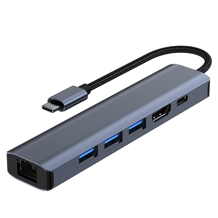 BYL-2210 6 in 1 USB-C / Type-C ไปยัง USB มัลติฟังก์ชั่น Docking Station HUB Adapter พร้อมพอร์ตเครือข่าย 1000M, BYL-2210
