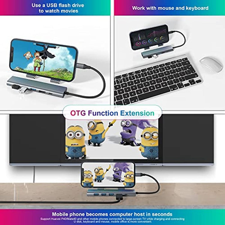 BYL-2210 6 in 1 USB-C / Type-C ไปยัง USB มัลติฟังก์ชั่น Docking Station HUB Adapter พร้อมพอร์ตเครือข่าย 1000M, BYL-2210