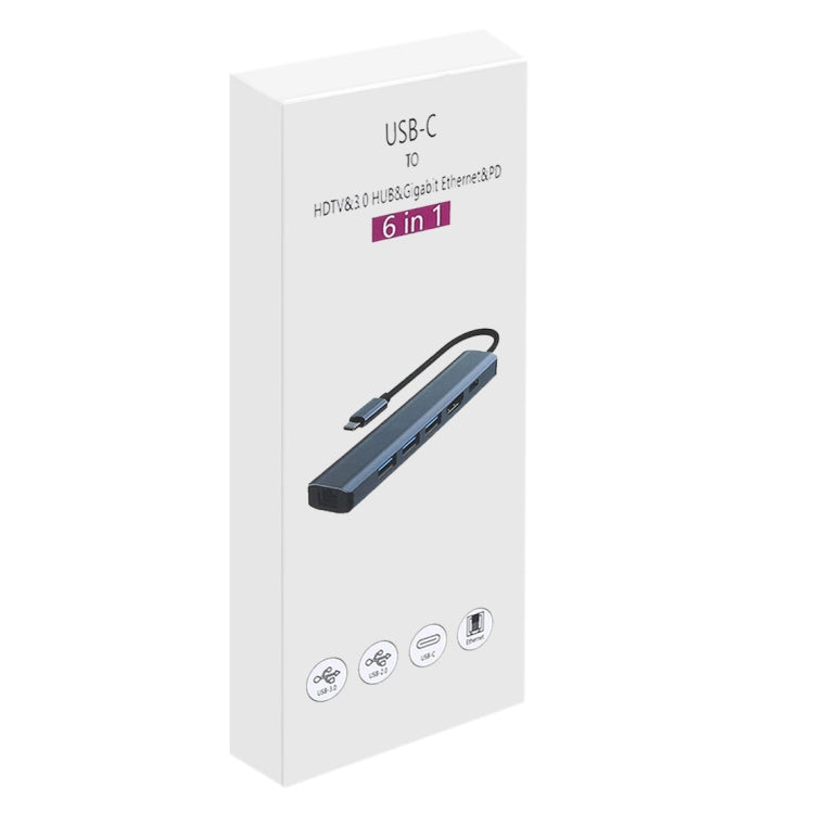 BYL-2210 6 in 1 USB-C / Type-C ไปยัง USB มัลติฟังก์ชั่น Docking Station HUB Adapter พร้อมพอร์ตเครือข่าย 1000M, BYL-2210