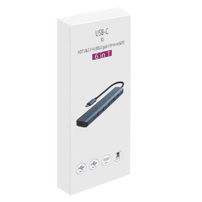 BYL-2210 6 in 1 USB-C / Type-C ไปยัง USB มัลติฟังก์ชั่น Docking Station HUB Adapter พร้อมพอร์ตเครือข่าย 1000M, BYL-2210