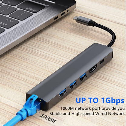 BYL-2210 6 in 1 USB-C / Type-C ไปยัง USB มัลติฟังก์ชั่น Docking Station HUB Adapter พร้อมพอร์ตเครือข่าย 1000M, BYL-2210
