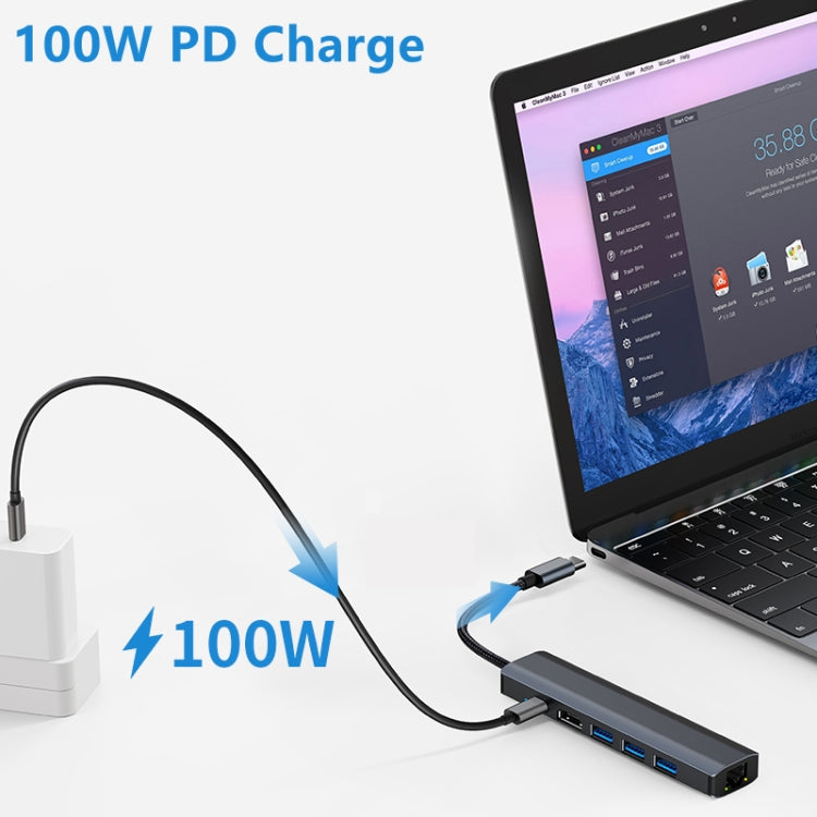 BYL-2210 6 in 1 USB-C / Type-C ไปยัง USB มัลติฟังก์ชั่น Docking Station HUB Adapter พร้อมพอร์ตเครือข่าย 1000M, BYL-2210