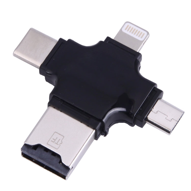 4 in 1 USB-C / Type-C และ USB 2.0 และ Micro USB และเครื่องอ่านการ์ด TF 8 พินสำหรับ MacBook, PC, แล็ปท็อป, สมาร์ทโฟนพร้อมฟังก์ชัน OTG รองรับ FAT32 และ exFAT